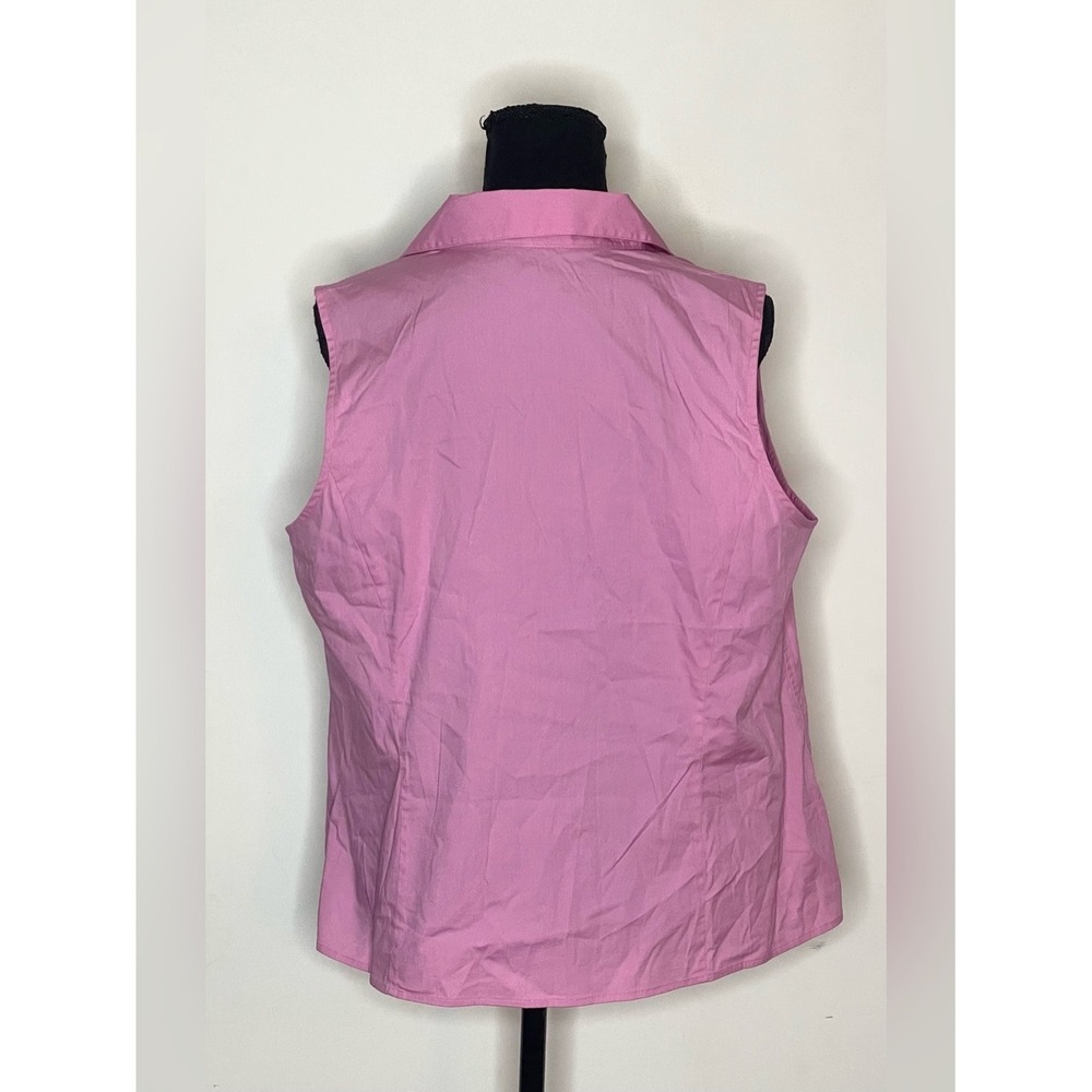 Talbots Woman Petites Pink Sleeveless Surplice Wrap Poplin Top 14WP Side‎ Zip - Picture 4 of 8